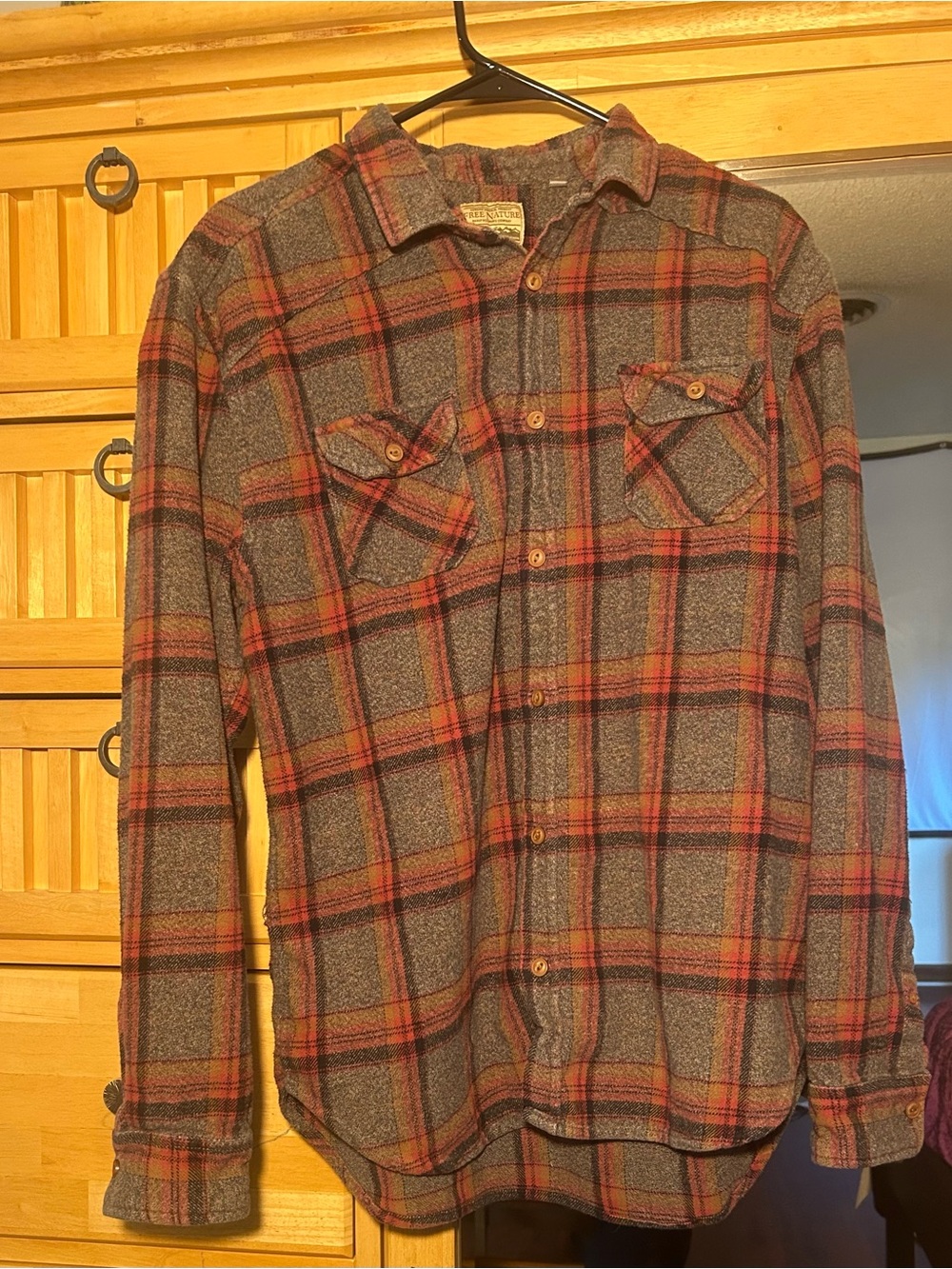 Vintage Free Nature Mens Red & Gray plaid flannel Size Large